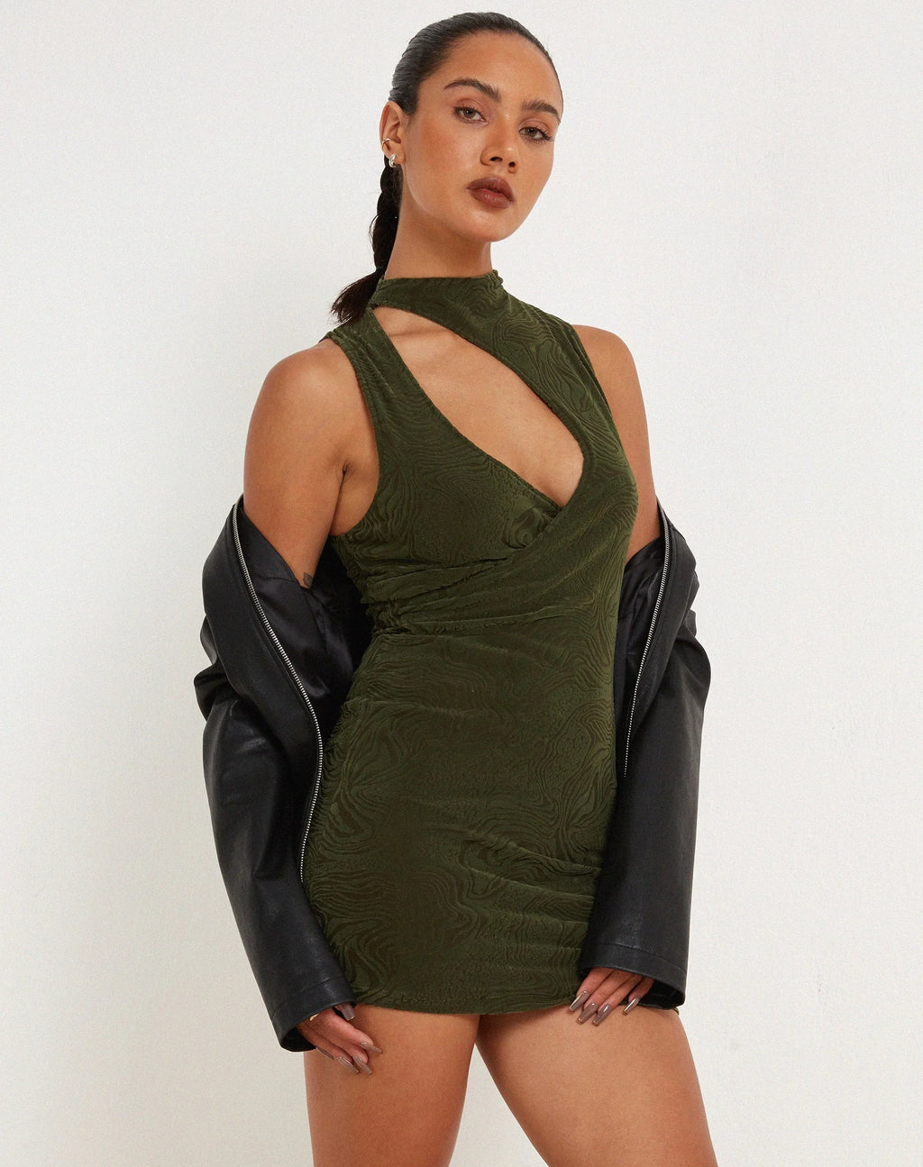Hertika Mini Dress in Mixed Animal Flock Khaki