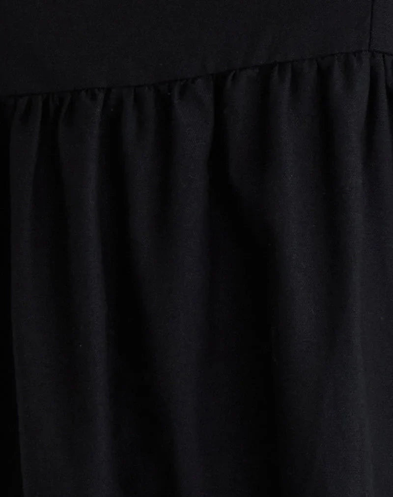 Kayla Square Neck Mini Dress in Linen Black