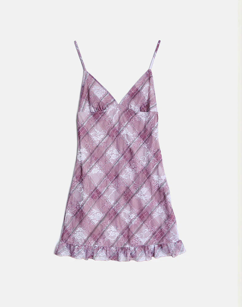 Delos Ruffle Mini Dress in Country Check